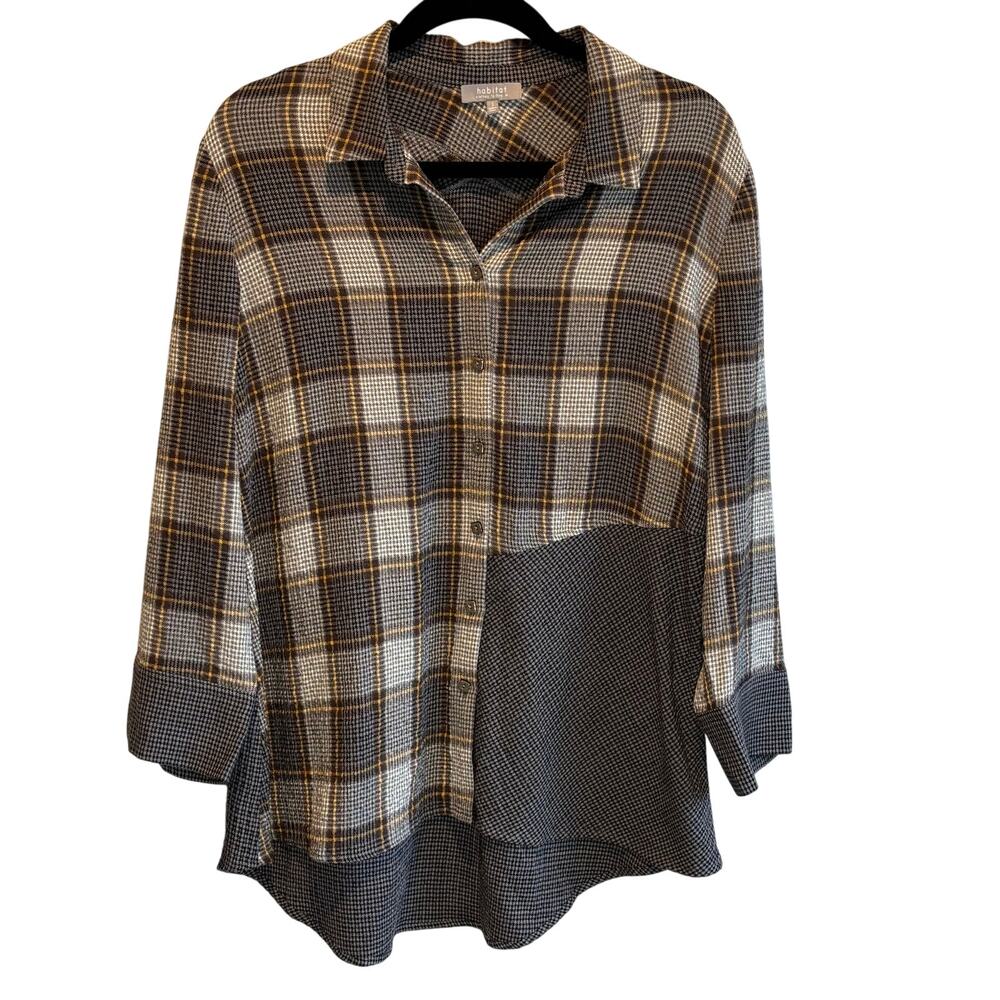 Habitat Mixed Plaid Print Button Front Tunic Top - size Small